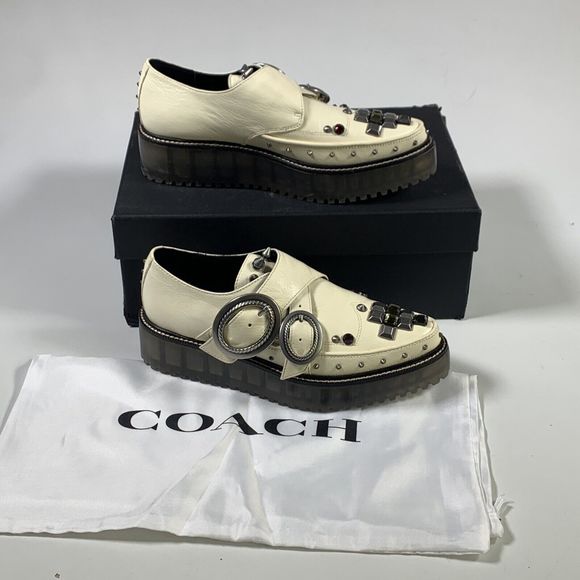 Coach Western Creeper Studded Leather Shoes G3399 Chalk Size 5.5 - Picture 1 of 15